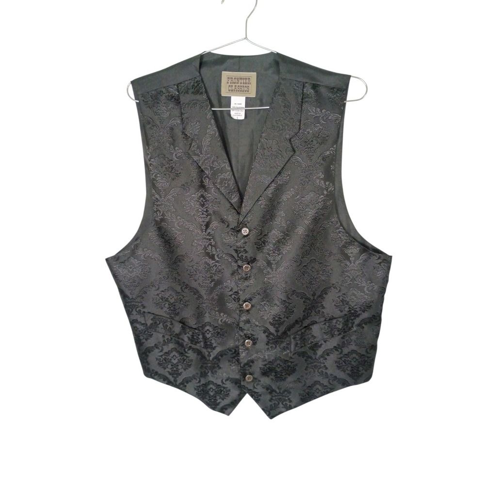 Frontier Classics Mens Black Damask Brocade Vest Notched Lapel Western Large